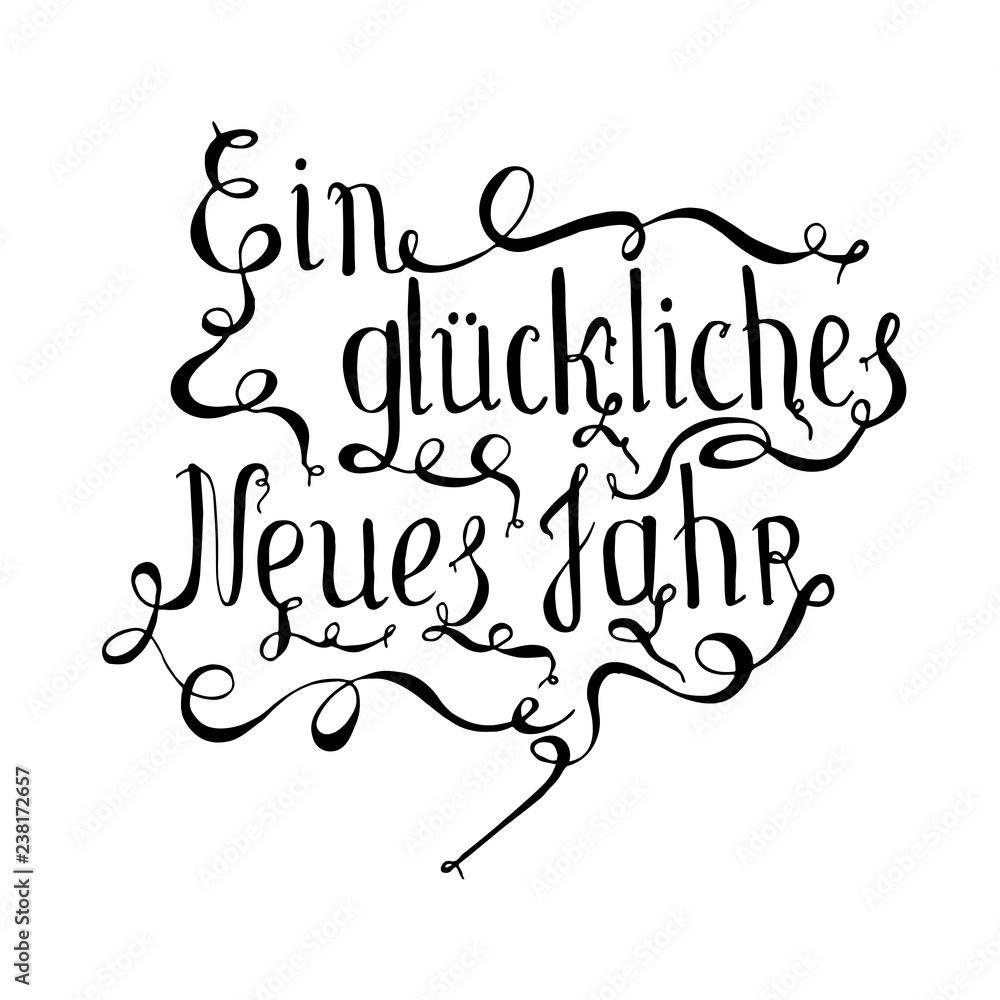 Monochrome typography banner lettering Ein glckliches neues jahr, means Happy New Year in german language, swirls hand drawn lettering stock vector illustration