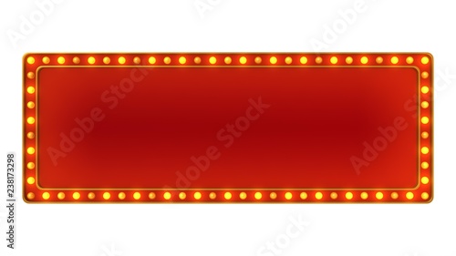 Red marquee gold light board sign retro on white background. 3d rendering