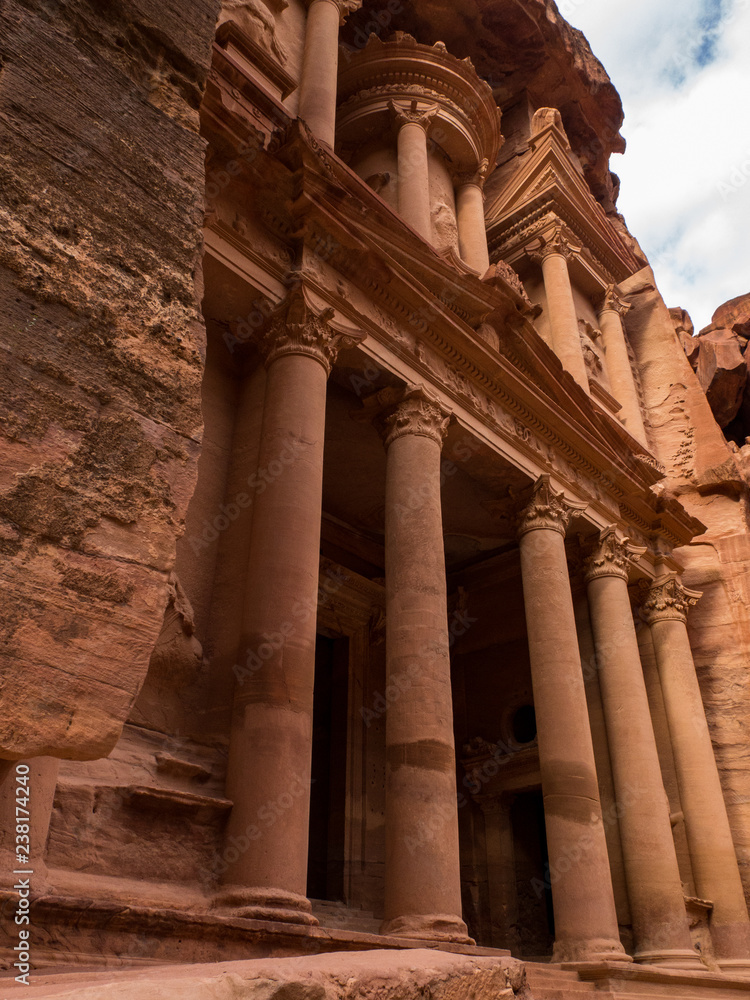 Side view of the Treasury in Petra Jordan.