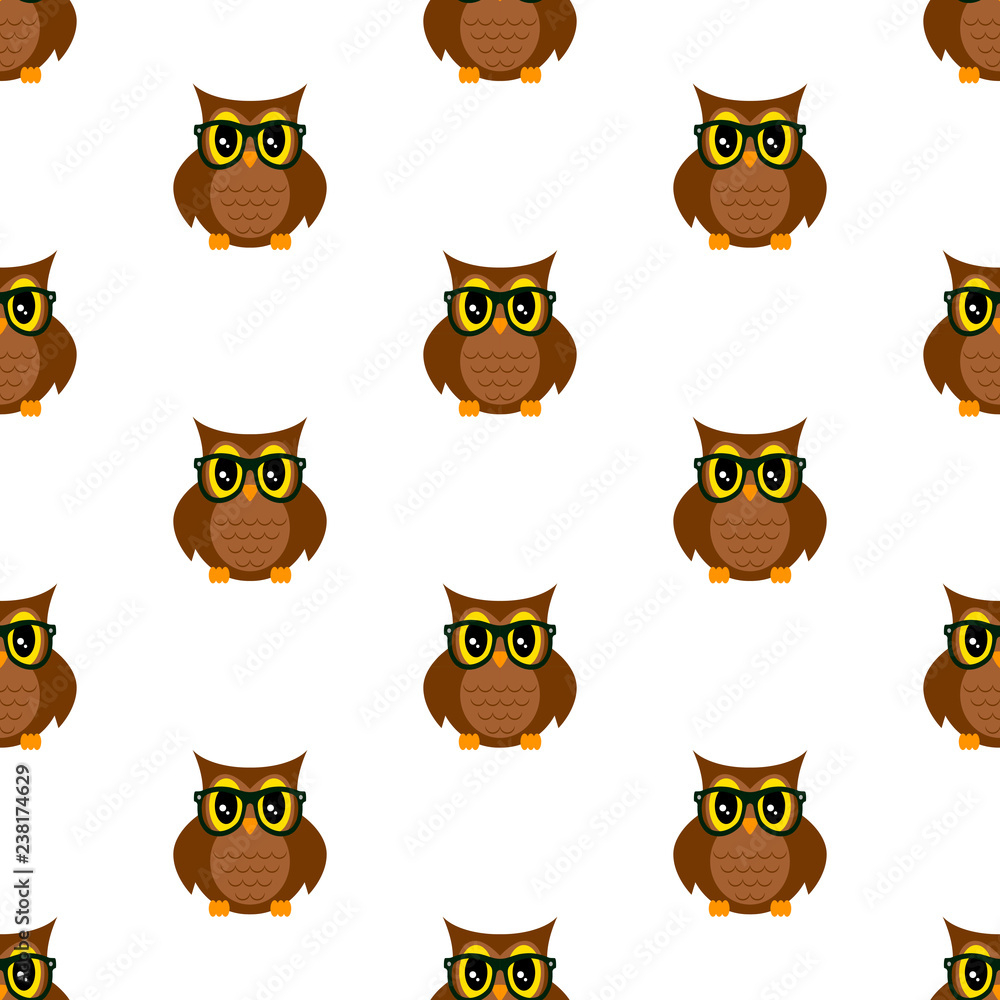 Obraz premium Owl scientist pattern. Vector illustration. Seamless pattern. Flat.