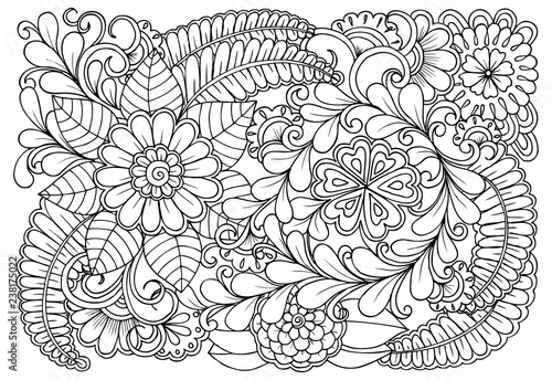 Flower pattern in black and white for adult coloring book. Can use for print , coloring and card design