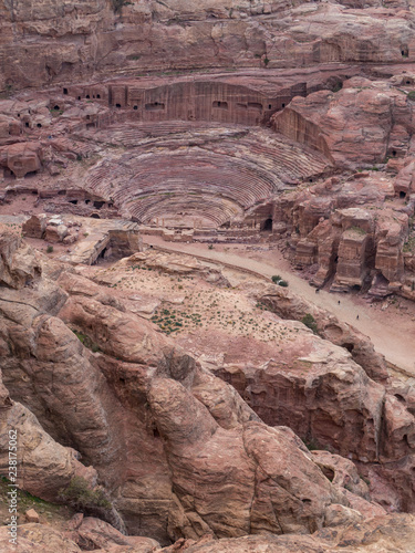 Aerial view of the stone amphitheater in Petra Jordan