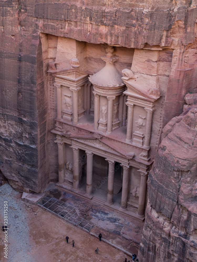 View of the Treasury in Petra, Jordan from above