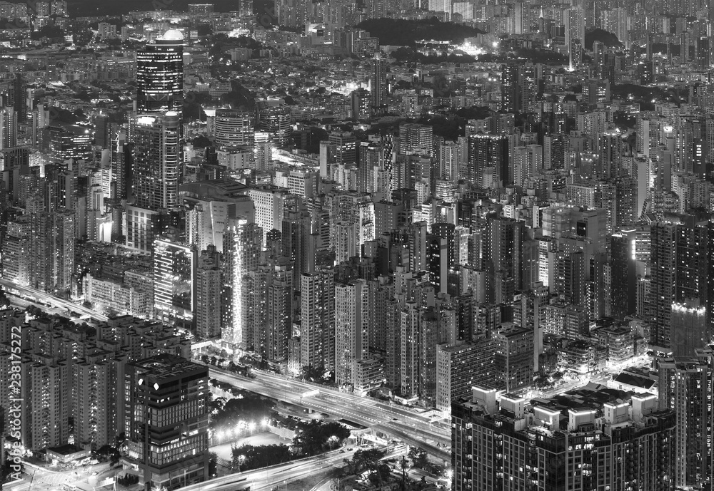 Night scene of aerial view of Hong Kong City