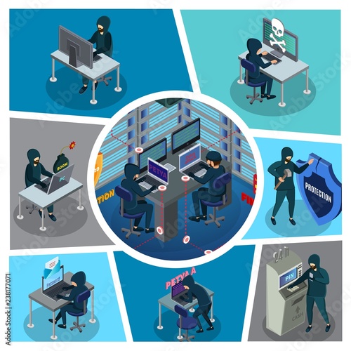 Isometric Hacker Activity Composition