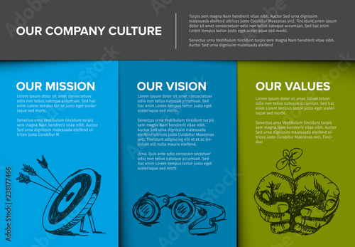 Company profile template with mission, vision and values photo
