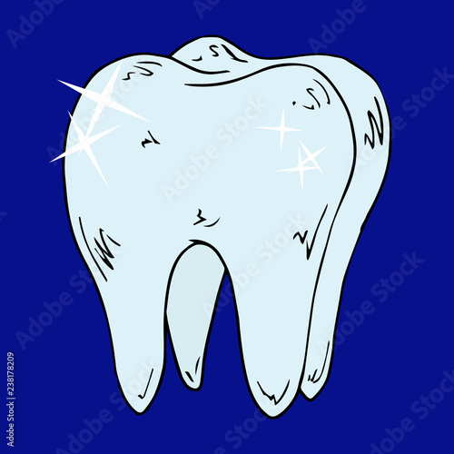 Tooth icon. Vector illustration of a healthy, shiny tooth. Hand drawn bleached healthy tooth. Tooth molar.