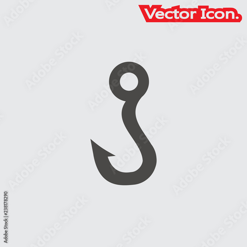 Fish hook icon isolated sign symbol and flat style for app, web and digital design. Vector illustration.