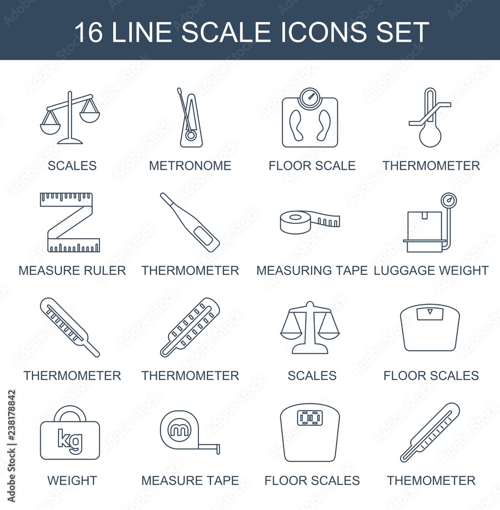 scale icons. Trendy 16 scale icons. Contain icons such as scales, metronome, floor scale, thermometer, measure ruler, measuring tape, luggage weight. scale icon for web and mobile. scale icons. Trendy 16 scale icons. Contain icons such as scales, metronome, floor scale, thermometer, measure ruler, measuring tape, luggage weight. scale icon for web and mobile.