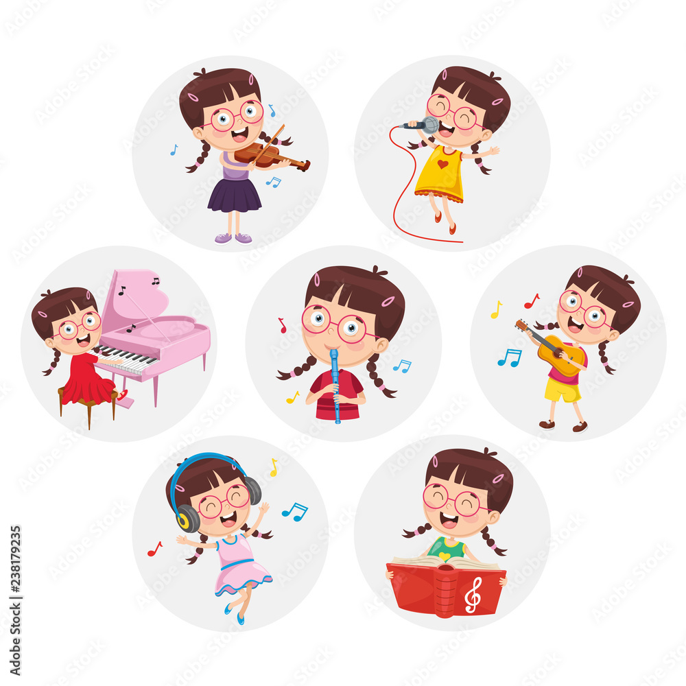 Vector Illustration Of Little Girl Performing Art Vector Illustration Of Little Girl Performing Art