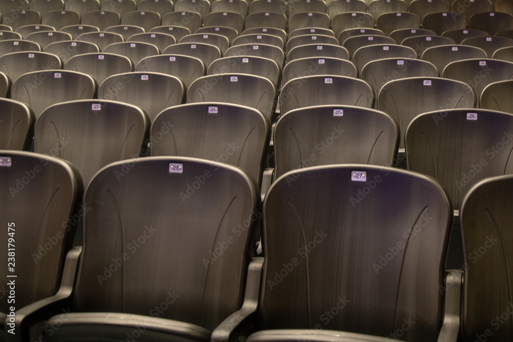 Naklejka premium Empty comfortable chairs seats with numbers in hall