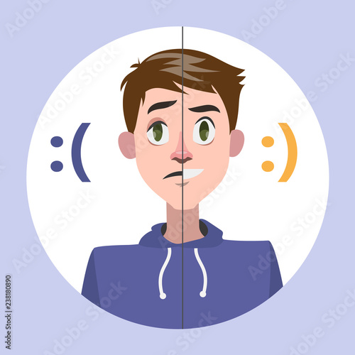 Man with mood swings. Man with bad emotion