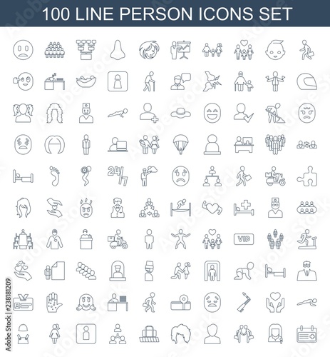person icons. Trendy 100 person icons. Contain icons such as medical appointment, woman speaker, businessman shaking hands, man, woman hairstyle. person icon for web and mobile.