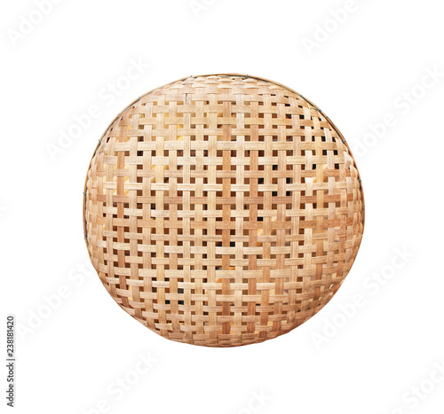 Thai traditional handcraft wood woven tray isolated on white background with clipping path