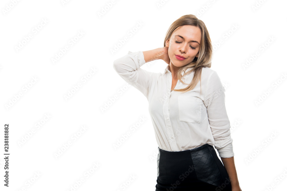 Portrait of beautiful business woman gesturing neck ache Portrait of beautiful business woman gesturing neck ache