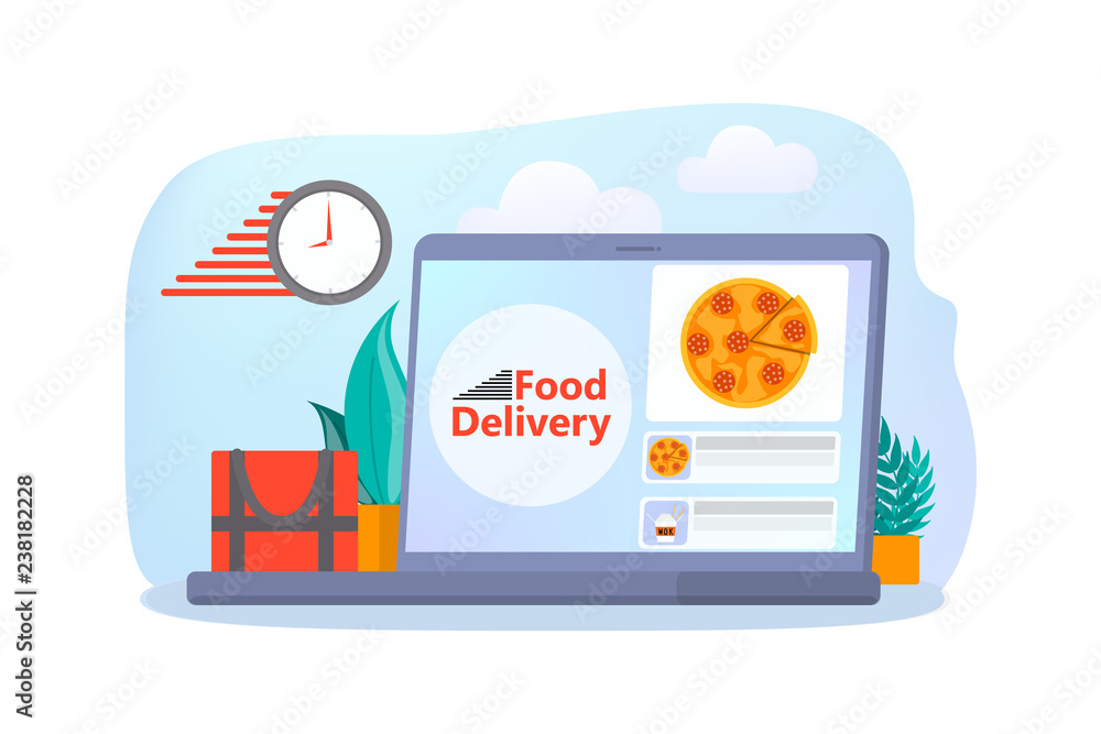 Fototapeta premium Online food delivery concept set. Food order in the internet