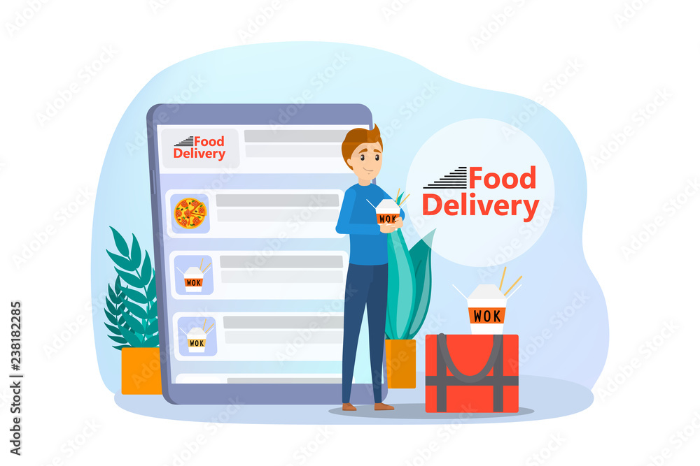 Online food delivery concept set. Food order in the internet