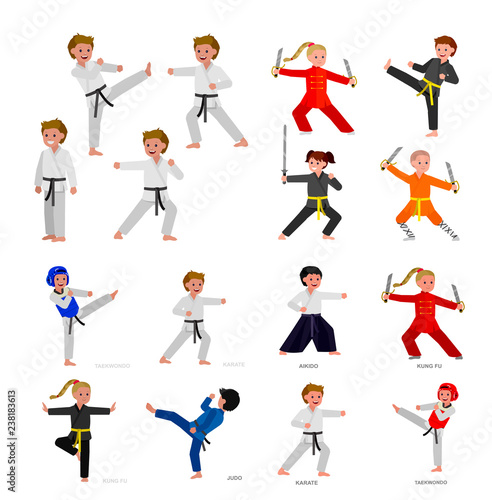 Cartoon kid wearing kimono, martial art kimono