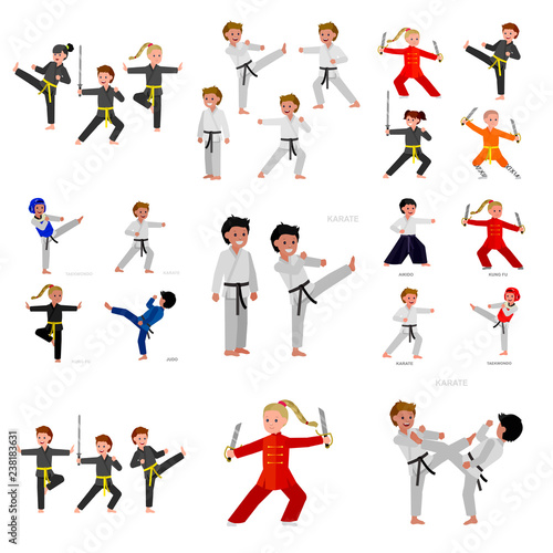 Cartoon kid wearing kimono, martial art kimono