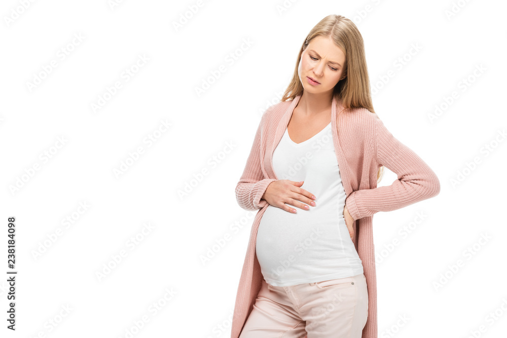 tired pregnant woman holding belly isolated on white tired pregnant woman holding belly isolated on white