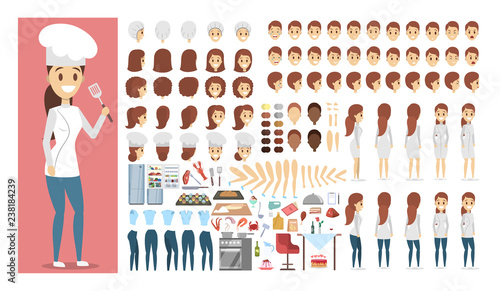 Chef character in uniform set for animation.