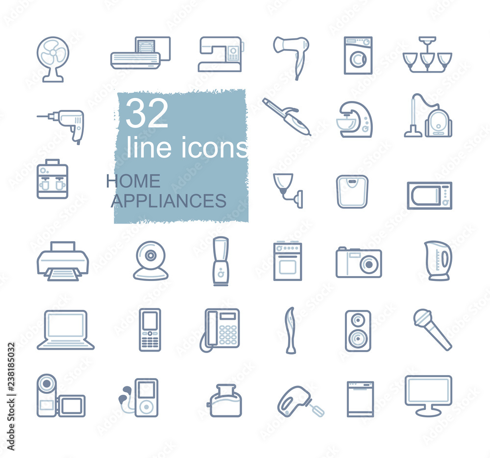 Home appliances linear icon set. Vector illustration Home appliances linear icon set. Vector illustration