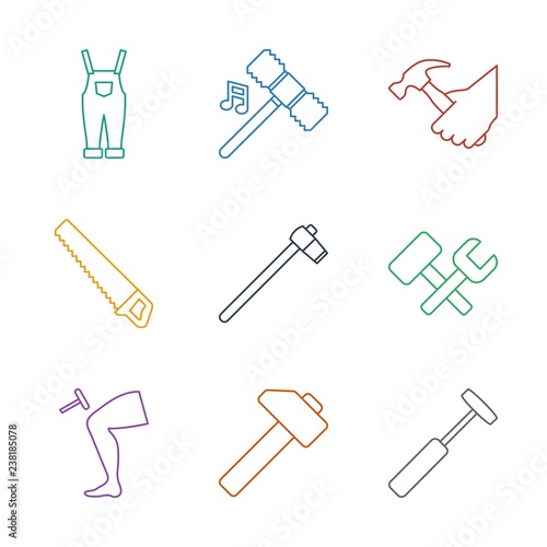 hammer icons. Trendy 9 hammer icons. Contain icons such as medical hammer, hummer, knee hammer reaction check, wrench hummer, garden hammer, saw. hammer icon for web and mobile.