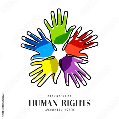 Human Rights Month card of diverse people hands