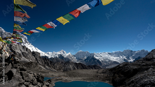 Kongma La pass along the Everest three passes trek. View from the top of Kongma La Pass towards South East in Khumbu Region of Nepal.