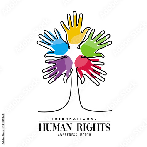 Human Rights Month card of diverse people hands