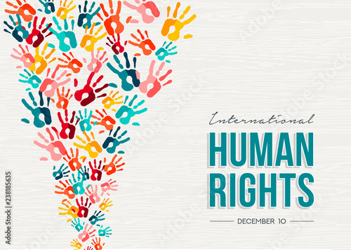Human Rights card of colorful people hand prints