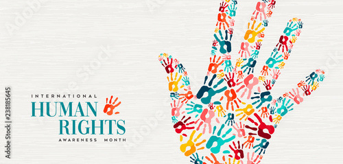 Human Rights card of colorful people hand prints photo