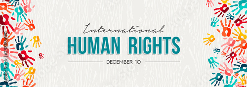 Human Rights card of colorful people hand prints