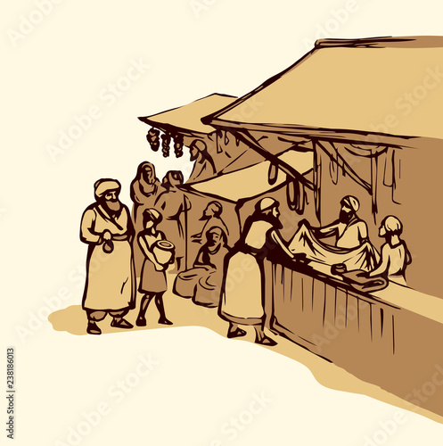 Old eastern market. Vector drawing