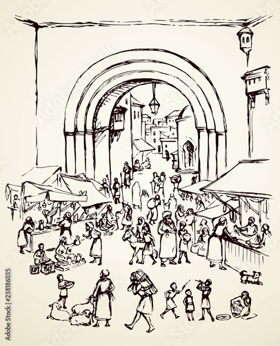 Old eastern city. Vector drawing