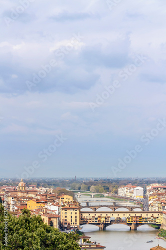 Panorama of the ancient Italian city of Florence with bridges over the Arno River