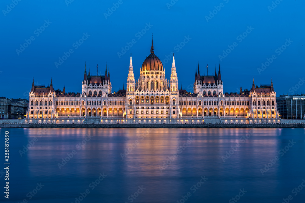 Hungarian Parliament Building in Budapest at Night