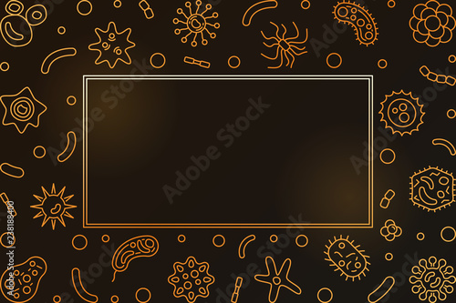 Pathogenicity golden horizontal frame. Vector concept illustration in outline style with place for your text on dark background 