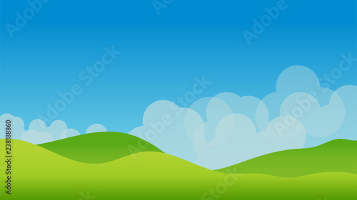 Landscape with hills  clouds and sky. Scenery vector illustration.