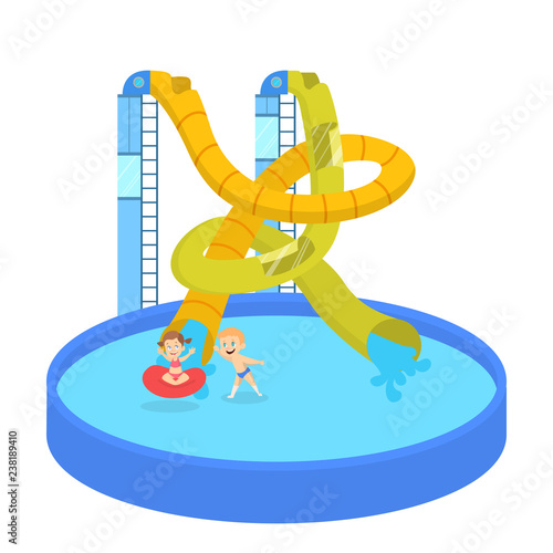 Children have fun in the water park