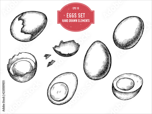 Vector collection of hand drawn black and white eggs