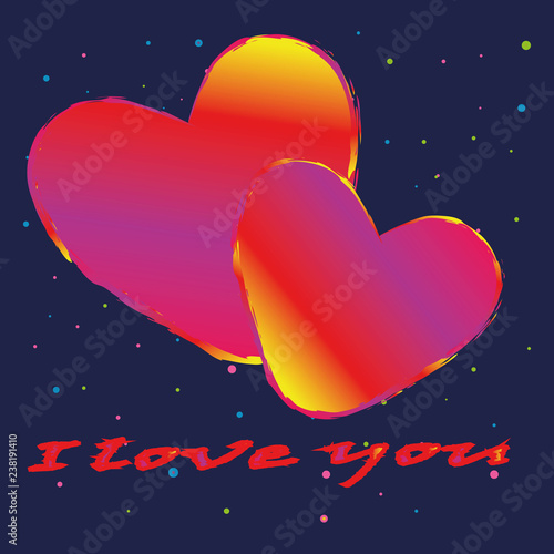 The inscription "I love you". Creative Colorful .Bright colorful Heart on a black background .Vector.