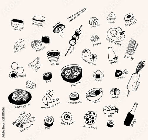japanese food. Line art set