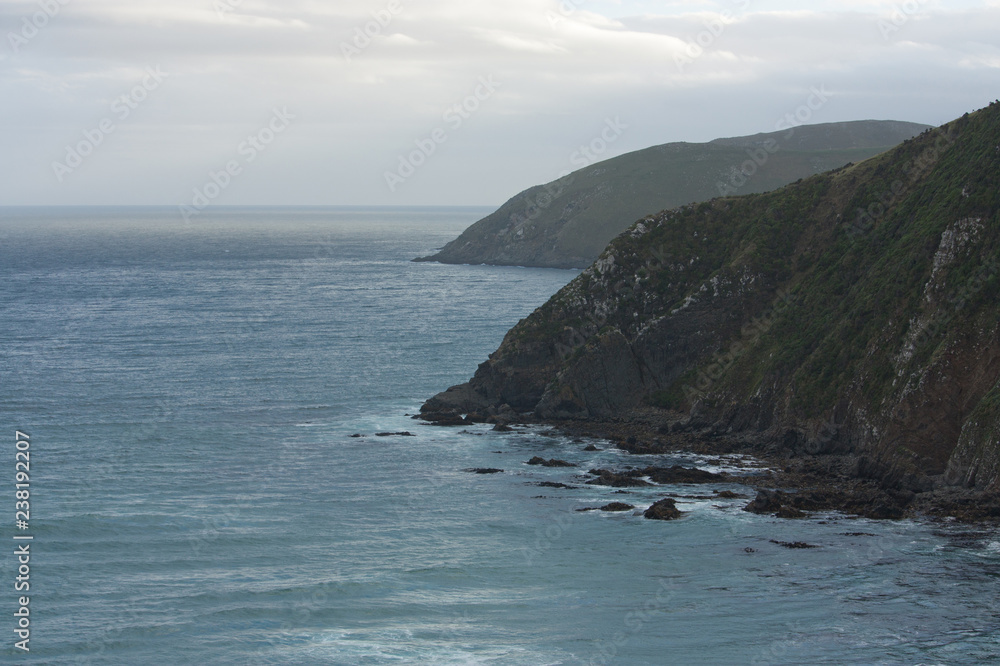 Rocky coast and the sea near the Nugget Point in the Catlins in the Central Otago in New Zealand