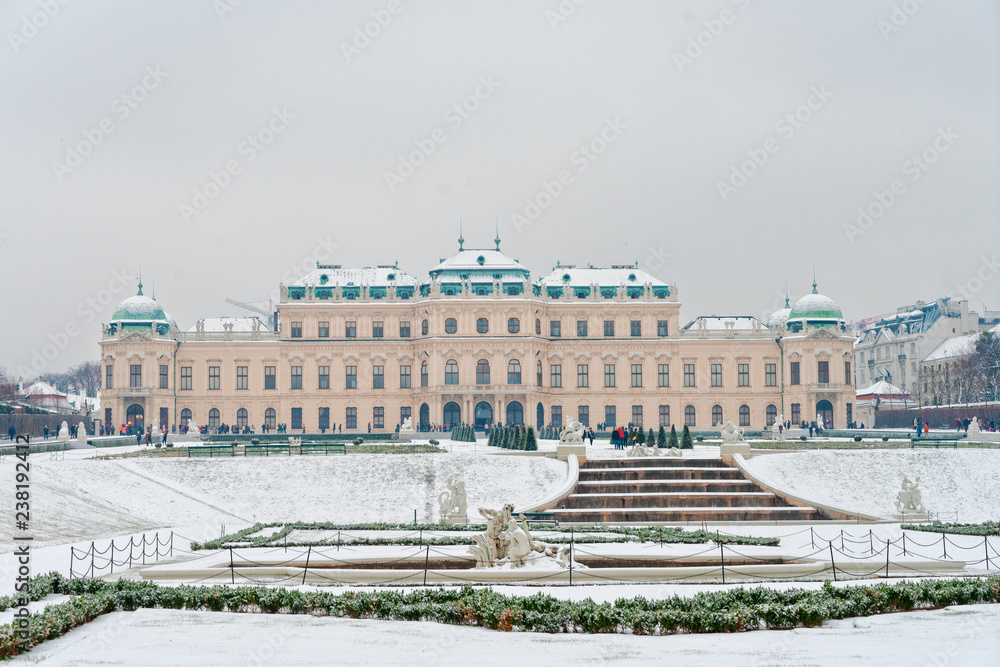 Belvedere palace at winter with snow, Vianna Austria