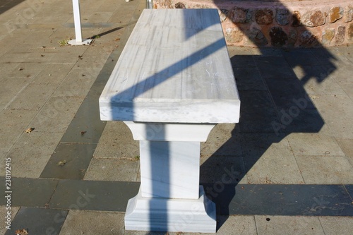 Turkish musalla stone, coffin rest in mosque Istanbul, Turkey. photo