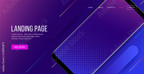 Landing page template with blank smartphone for website or apps. Vector illustration