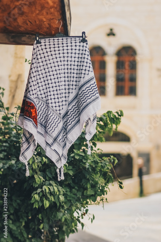 Принти на полотні photo of keffiyeh presented in the Traditional Arabic shop in bethlehem