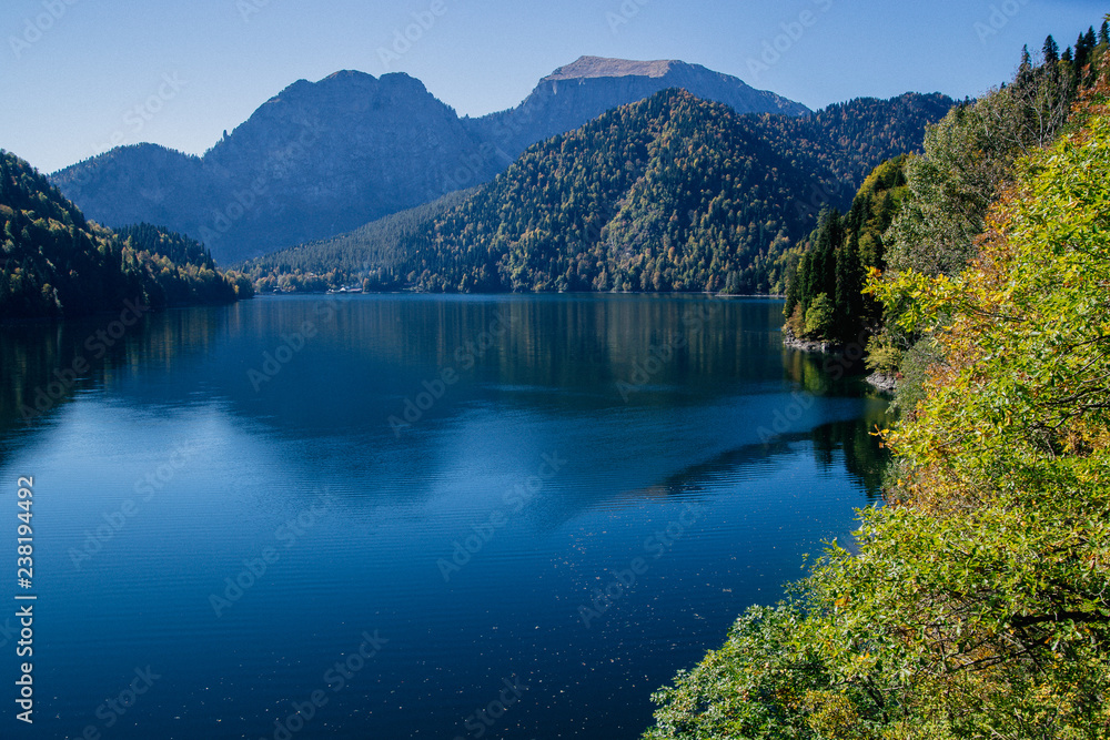 Obraz premium landscape, view of lake Ritsa and mountains.