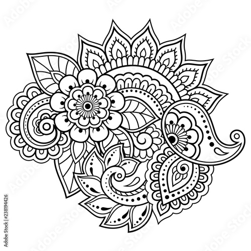 Mehndi flower pattern in frame for Henna drawing and tattoo. Decoration in ethnic oriental, Indian style.